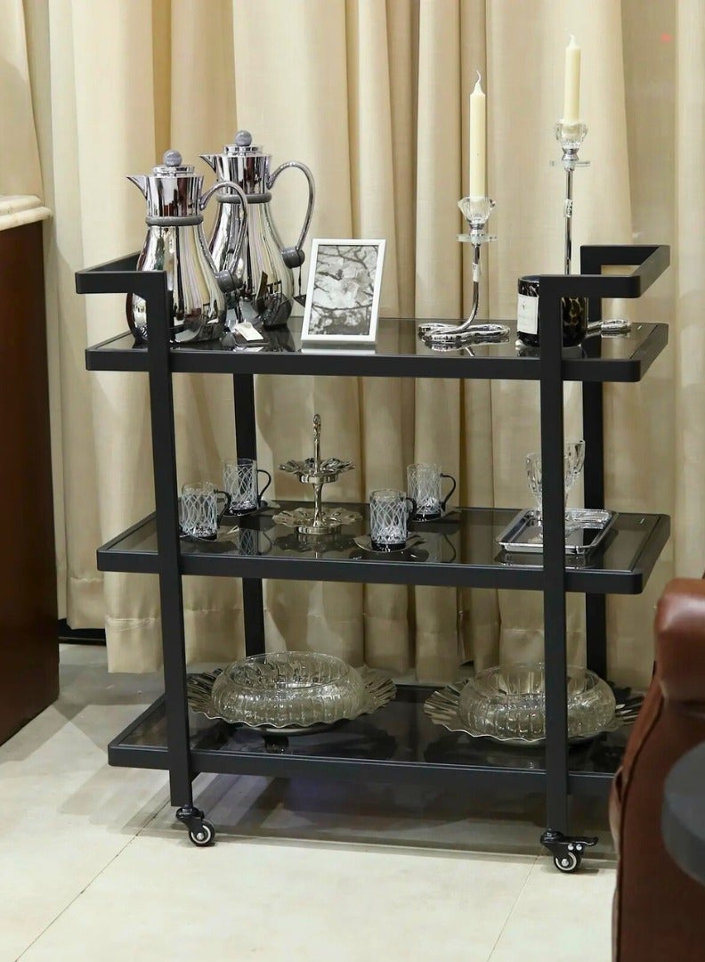 الهدايا مول  عربية تقديم 3 دور بعجلات – تصميم عصري - حديد - أسود - 80×40×85 Centimeter - Image 3
